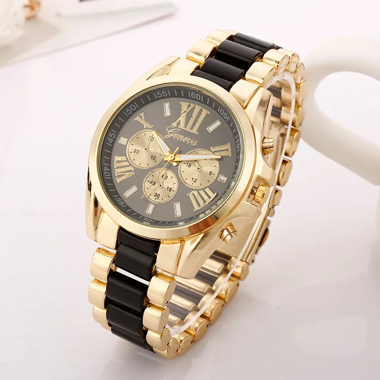 Luxury Men Watch Geneva Golden Steel Male Quartz Watch