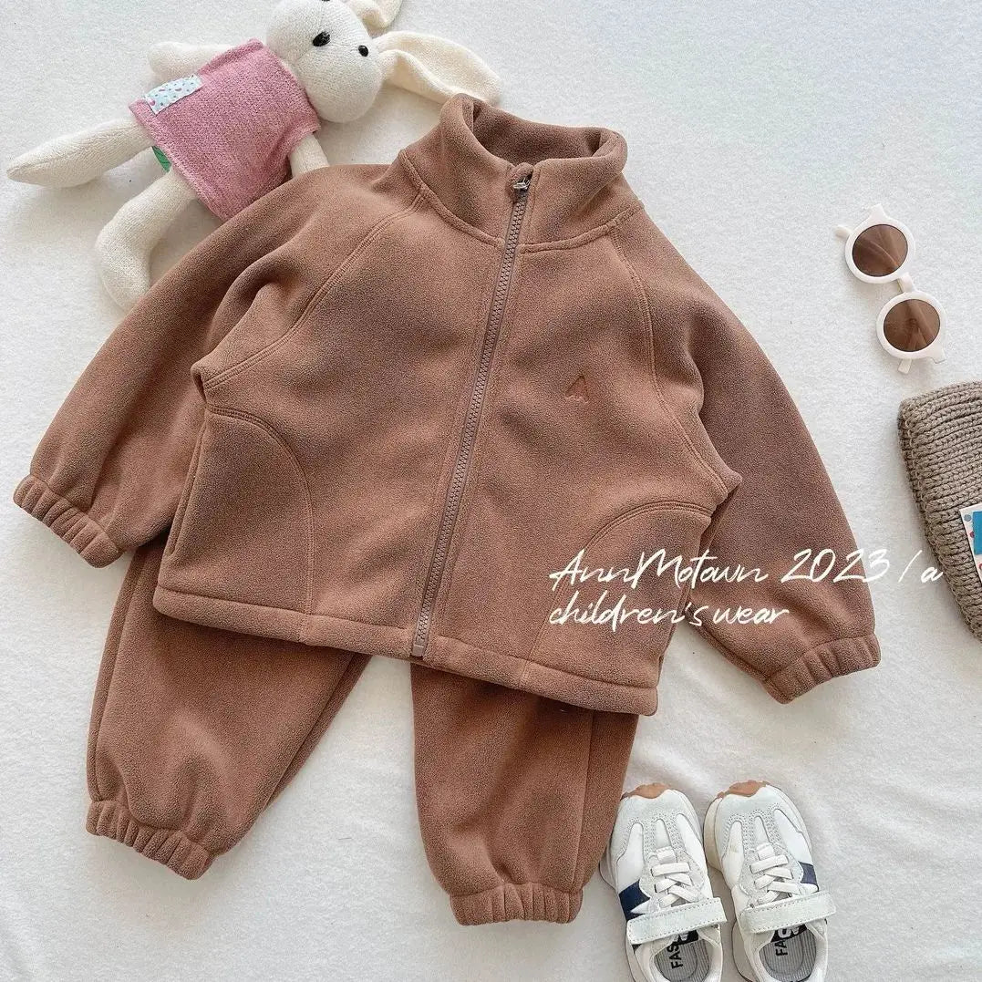 Children's Sets 2025 Girls' Winter 2-Piece Set Cute Polar Fleece Jacket & Pants Sweet Casual Outfit for Toddlers