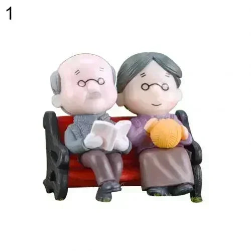 Mini Park Bench Grandpa Grandma Model Miniature Plastic Garden Statues