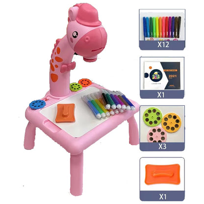 Children led projector drawing table toy painting set
