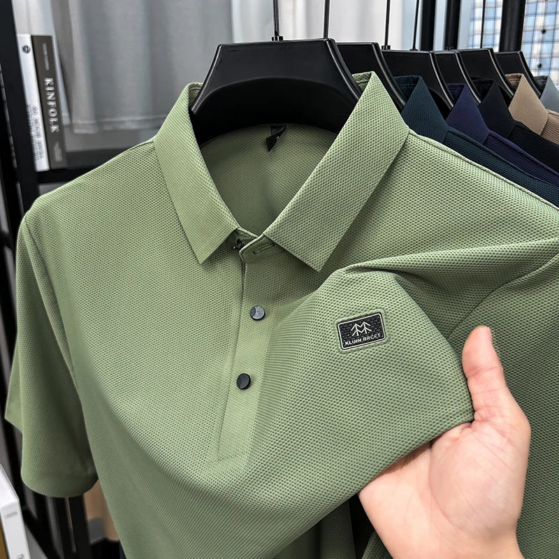 Luxury brand symbol emboss men short sleeve polo shirt fashion