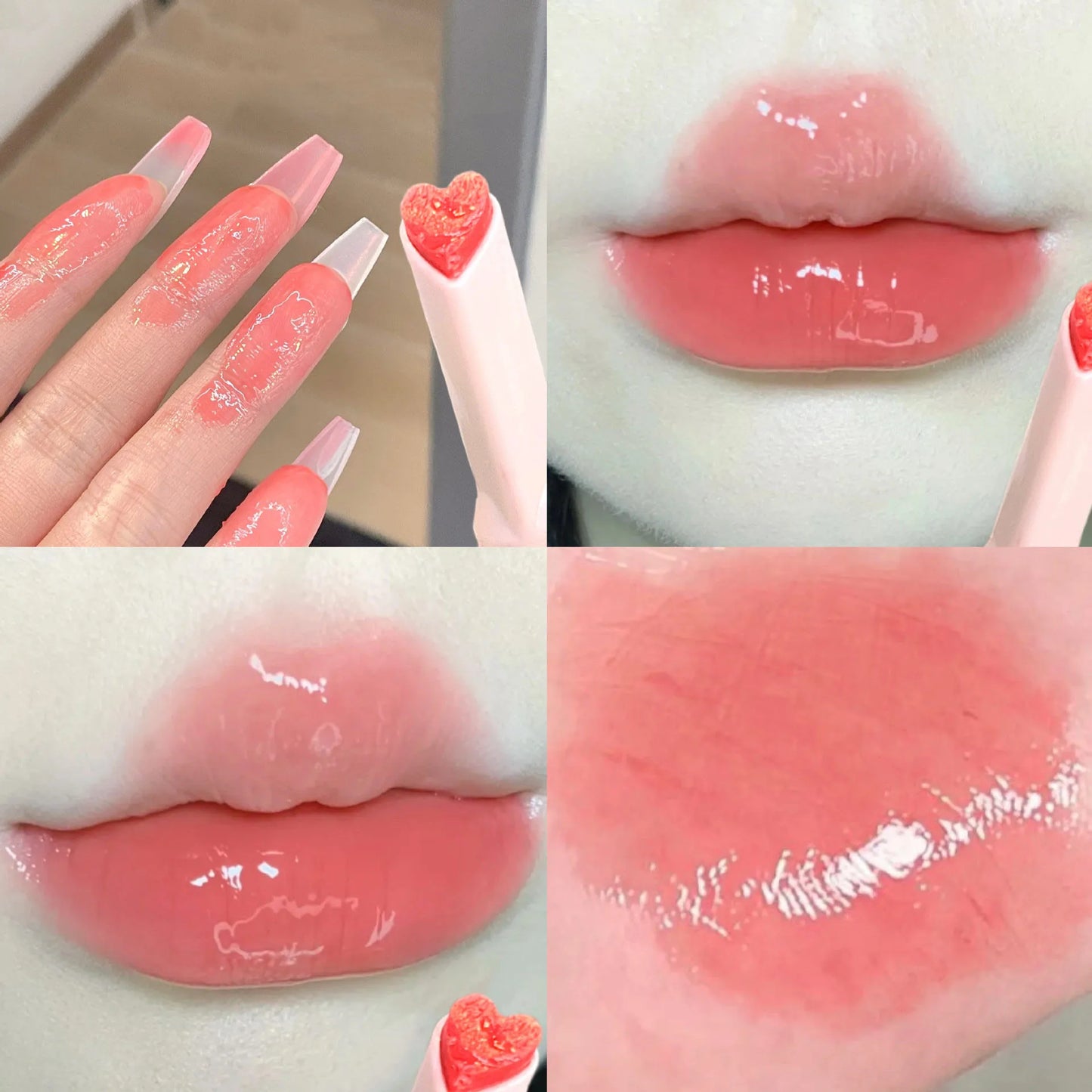 Water-light Lip Glaze Mirror Glitter Lip Tint Long Lasting Moisturising Love Heart Shape