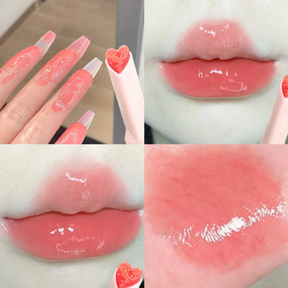 Water-light Lip Glaze Mirror Glitter Lip Tint Long Lasting Moisturising Love Heart Shape