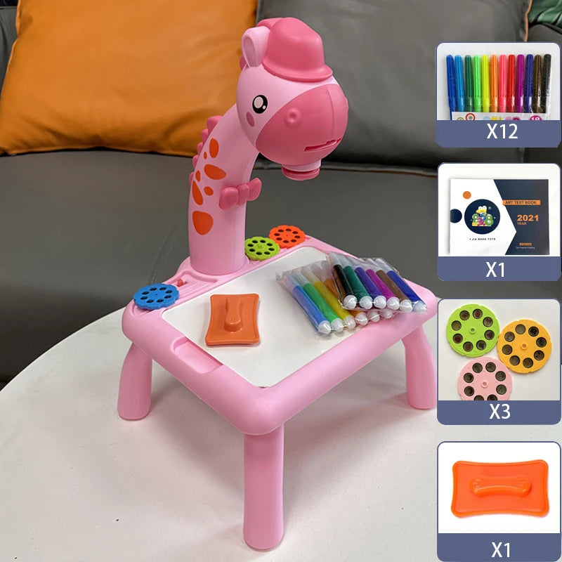 Children led projector drawing table toy painting set