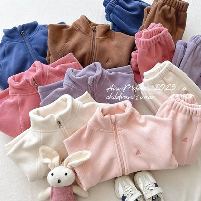 Children's Sets 2025 Girls' Winter 2-Piece Set Cute Polar Fleece Jacket & Pants Sweet Casual Outfit for Toddlers