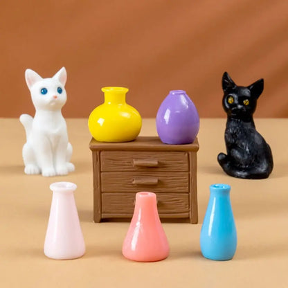 Cute Simulation Color Cat Figurines DIY Gift Small Vase Miniature Decoration
