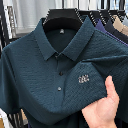 Luxury brand symbol emboss men short sleeve polo shirt fashion