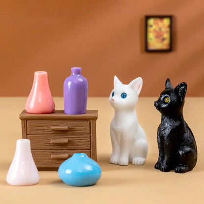 Cute Simulation Color Cat Figurines DIY Gift Small Vase Miniature Decoration