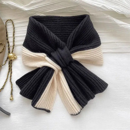 Fashion Knitted Scarf for Women Girls Autumn Winter Soft Cross Patchwork Colors Scarves Lady Warm Neck Protection
