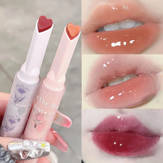 Water-light Lip Glaze Mirror Glitter Lip Tint Long Lasting Moisturising Love Heart Shape