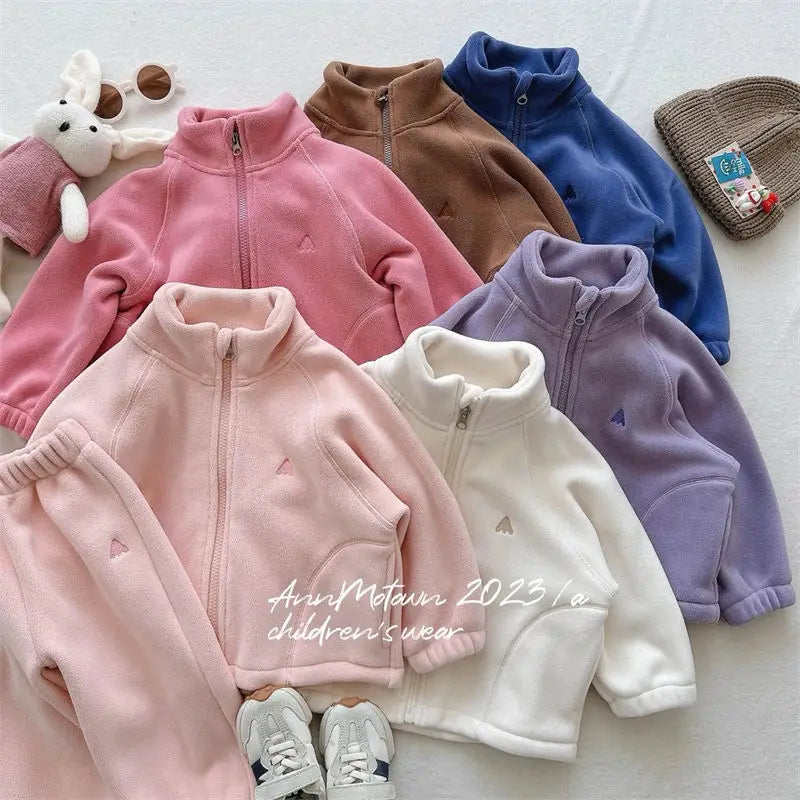 Children's Sets 2025 Girls' Winter 2-Piece Set Cute Polar Fleece Jacket & Pants Sweet Casual Outfit for Toddlers